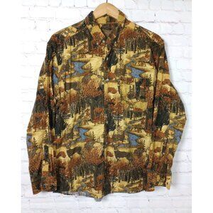 Outdoor Life Camo Buck Hunting Long Sleeve Button Up Shirt Men's L